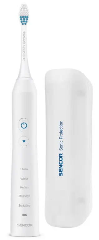 Periuta de dinti electrica Sencor SOC 3312WH, 48000 vibratii/min, Sterilizator UV, IPX7, Cronometru 2 min, 5 Programe, 2 Capete, Trusa de calatorie (Alb)