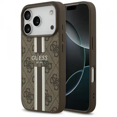 Husa MagSafe pentru Apple iPhone 17 Pro Guess 4G Printed Stripes (Maro)