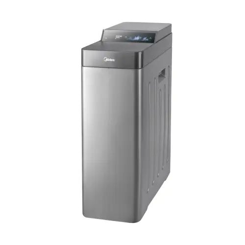 Dedurizator de apa de uz casnic Midea QS2476-180, capacitate 18L, debit 2000L/h, putere 5W, afisaj LED, capacitate rezervor de sare 58L, Capacitate rezervor de rasina 20L (Gri)