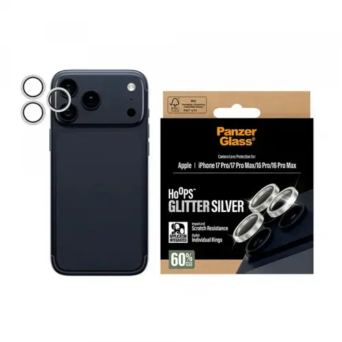 Folie de protectie Camera Spate PanzerGlass Hoops Glitter pentru Apple iPhone 17 Pro Max / 17 Pro / 16 Pro Max / 16 Pro, Sticla Securizata