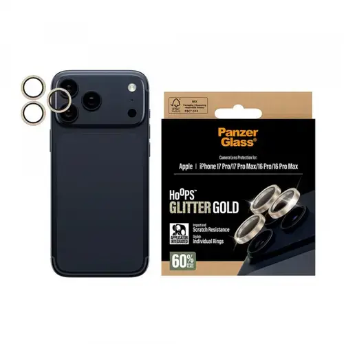 Folie de protectie Camera Spate PanzerGlass Hoops Glitter pentru Apple iPhone 17 Pro Max / 17 Pro / 16 Pro Max / 16 Pro, Sticla Securizata