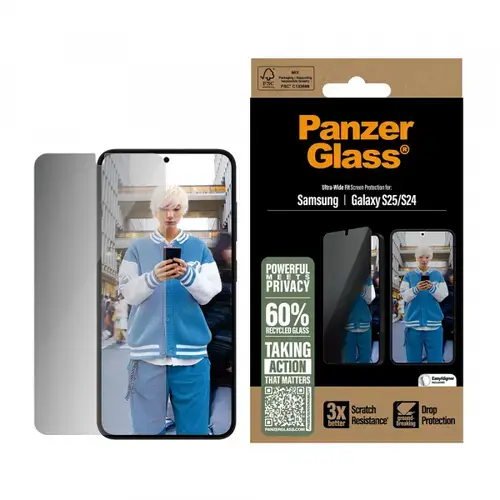 Folie de protectie Ecran Privacy PanzerGlass Ultra-Wide Fit pentru Samsung Galaxy S25 S931 / S24 S921, Sticla Securizata, Full Glue