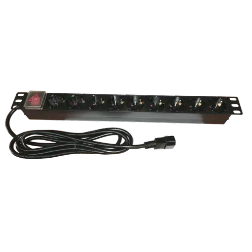 Bara alimentare aluminiu / PDU EMTEX PDU9K-C14, 19 inch, 9 prize Schuko, 16A, 3500W, 3x1.5, 3m, stecher C14