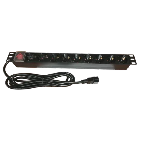 Bara alimentare aluminiu / PDU EMTEX PDU9K-C14, 19 inch, 9 prize Schuko, 16A, 3500W, 3x1.5, 3m, stecher C14