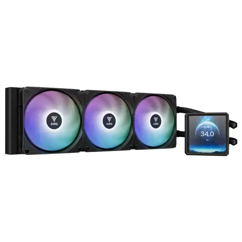 Cooler CPU Gamdias Aura GL360 LCD, iluminare aRGB, 2000rpm (Negru)