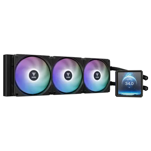 Cooler CPU Gamdias Aura GL360 LCD, iluminare aRGB, 2000rpm (Negru)