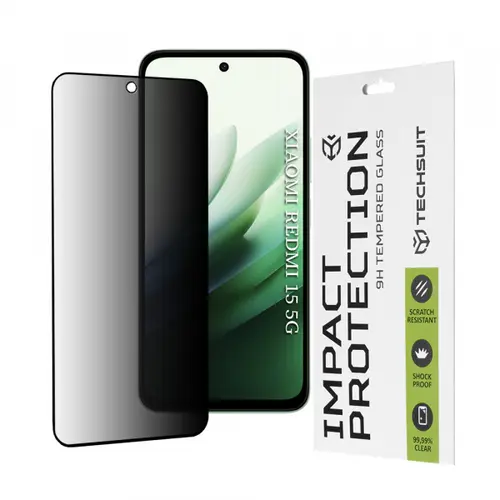 Folie de protectie Ecran Privacy Techsuit pentru Xiaomi Redmi 15 5G / 15 4G, Sticla Securizata, Full Glue, 111D