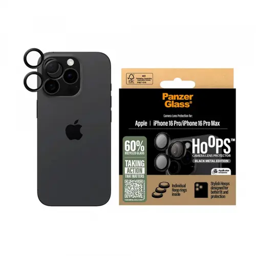 Folie de protectie Camera Spate PanzerGlass Hoops pentru Apple iPhone 16 Pro Max / 16 Pro, Sticla Securizata