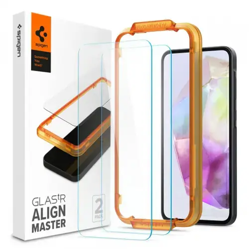 Folie de protectie Ecran Spigen GlastR Align Master pentru Samsung Galaxy M35 / A35 5G A356, Sticla Securizata, Full Glue, Set 2 bucati
