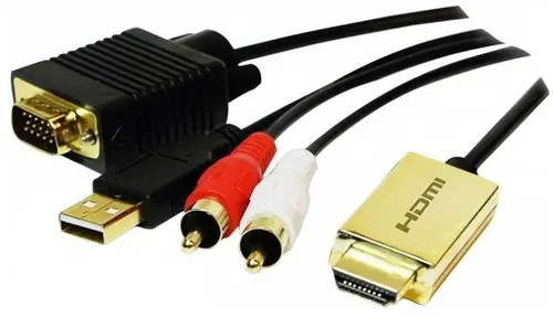 Cablu Splitter LogiLink CV0052A, HDMI la VGA + 2 x RCA + USB, 2m (Negru)