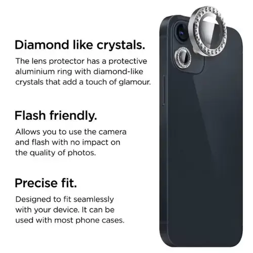 Folie Sticla Camera La Lumiere Diamond Lens pentru Apple iPhone 15 / 15 Plus (Argintiu)