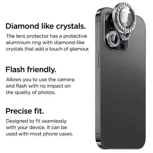 Folie Sticla Camera La Lumiere Diamond Lens pentru Apple iPhone 15 Pro / 15 Pro Max (Argintiu)