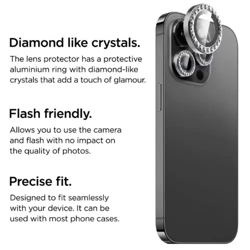 Folie Sticla Camera La Lumiere Diamond Lens pentru Apple iPhone 15 Pro / 15 Pro Max (Argintiu)