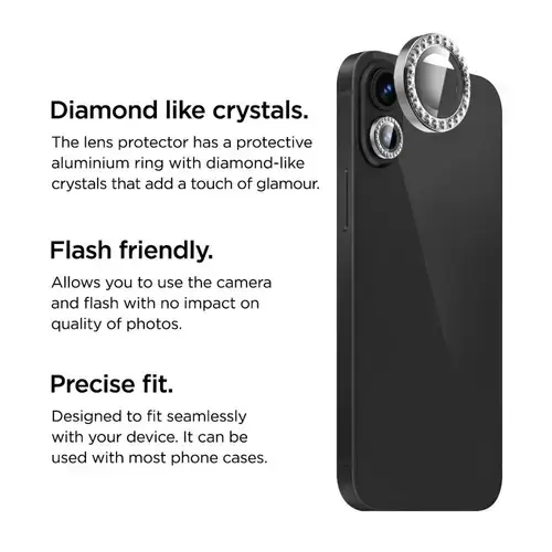 Folie Sticla Camera La Lumiere Diamond Lens pentru Apple iPhone 16 / 16 Plus (Argintiu)
