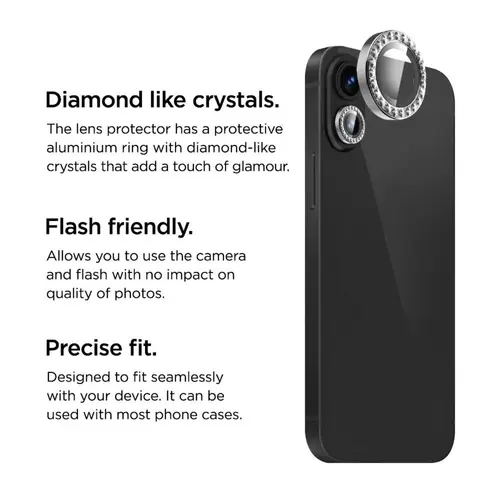 Folie Sticla Camera La Lumiere Diamond Lens pentru Apple iPhone 16 / 16 Plus (Argintiu)