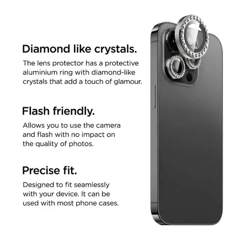 Folie Sticla Camera La Lumiere Diamond Lens pentru Apple iPhone 16 Pro / 16 Pro Max (Argintiu)