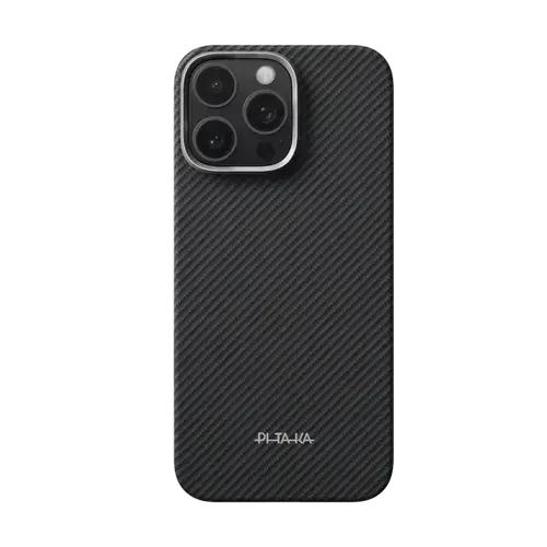 Husa Protectie Spate Pitaka pentru Apple iPhone 16 Pro, Ultra-Slim Case PitaTap™ (Negru/Gri)