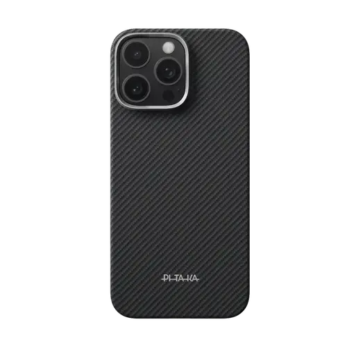 Husa Protectie Spate Pitaka pentru Apple iPhone 16 Pro, Ultra-Slim Case PitaTap™ (Negru/Gri)