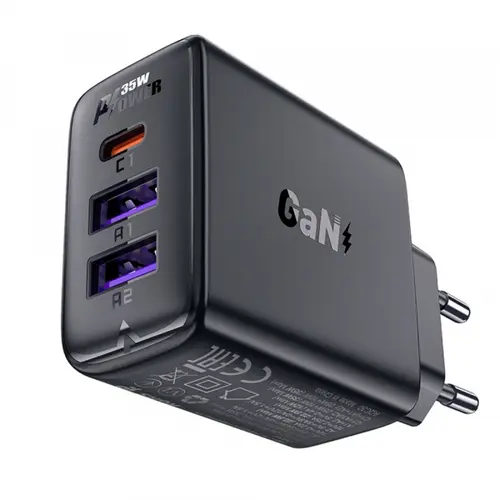 Incarcator Retea Acefast A57, 35W, 3A, 2 x USB-A - 1 x USB-C (Negru)