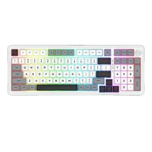 Tastatura Redragon Bragi Pro, iluminare RGB, Switch-uri Liniare Redragon, Wired, Wireless 2.4GHz, Bluetooth (Alb/Gri)