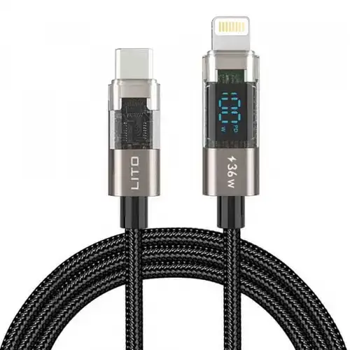 Cablu Date/Incarcare Lito LD09CL Display, USB-C - Lightning, 36W, 1.2m