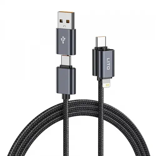 Cablu Date/Incarcare Lito LD21, USB-C/USB-A - USB-C/Lightning, 100W, 1m