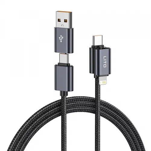 Cablu Date/Incarcare Lito LD21, USB-C/USB-A - USB-C/Lightning, 100W, 1m