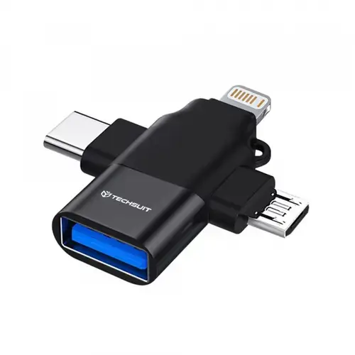 Adaptor Techsuit A17 SoundVoltX, Lightning / microUSB / USB-C - USB-A (Negru)