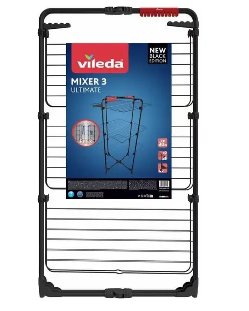Uscator rufe Vileda Mixer 3 Ultimate, 30m suprafata de uscare, 71x93x131cm, roti pivotante (Negru)