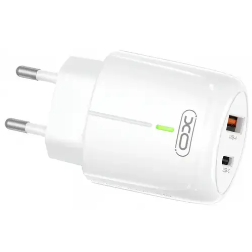 Incarcator Retea XO Design L114, 20W, 3A, 1 x USB-A - 1 x USB-C (Alb)