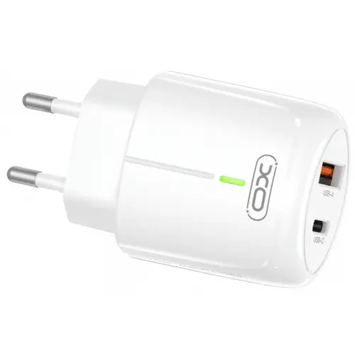 Incarcator Retea XO Design L114, 20W, 3A, 1 x USB-A - 1 x USB-C (Alb)