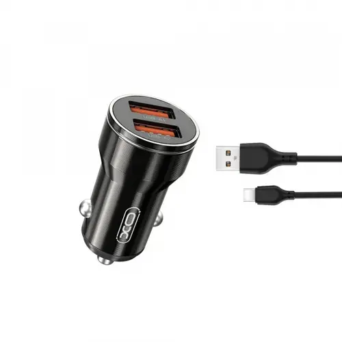 Incarcator Auto Cu Cablu USB-C XO Design CC48, 12W, 2.4A, 2 x USB-A (Gri)