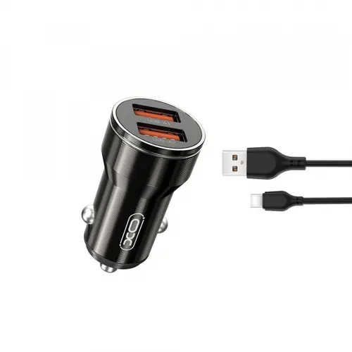 Incarcator Auto Cu Cablu USB-C XO Design CC48, 12W, 2.4A, 2 x USB-A (Gri)