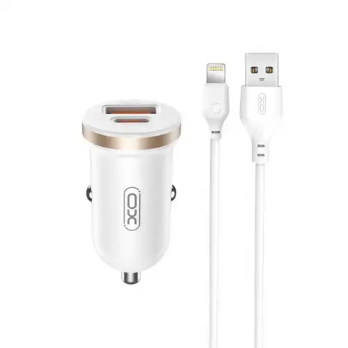 Incarcator Auto Cu Cablu Lightning XO Design CC56, 30W, 3A, 1 x USB-A - 1 x USB-C (Alb)