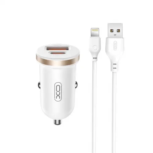 Incarcator Auto Cu Cablu Lightning XO Design CC56, 30W, 3A, 1 x USB-A - 1 x USB-C (Alb)