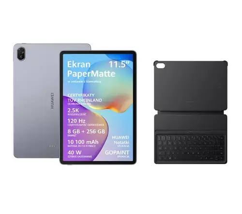 Tableta Huawei MatePad 11.5 PaperMatte 2025, Procesor Qualcomm Snapdragon 7 Gen 1, Ecran IPS 11.5inch, 8GB RAM, 256GB Flash, 13MP, Wi-Fi, Bluetooth, HarmonyOS + Tastatura (Gri)