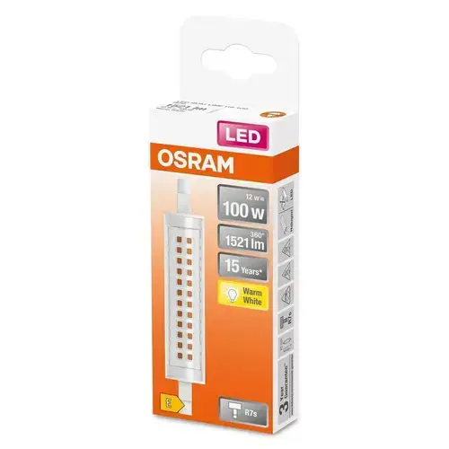 Bec LED Osram SLIM LINE, R7s, 12W (100W), 1521 lm, lumina calda (2700K), 118mm, Ø20mm