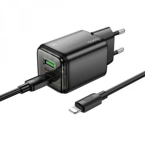 Incarcator Retea Cu Cablu Lightning HOCO N52, 20W, 3A, 1 x USB-A - 1 x USB-C (Negru)