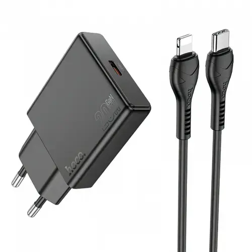Incarcator Retea Cu Cablu Lightning HOCO N37, 30W, 3A, 1 x USB-C (Negru)