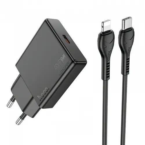 Incarcator Retea Cu Cablu Lightning HOCO N37, 30W, 3A, 1 x USB-C (Negru)