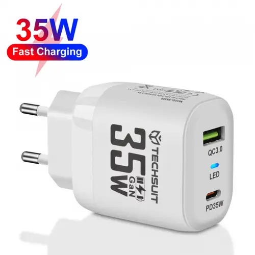 Incarcator Retea Techsuit CHPD174, 35W, 3A, 1 x USB-A - 1 x USB-C (Alb)
