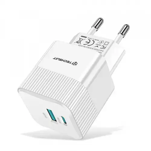 Incarcator Retea Techsuit CHPD216 Tiny, 25W, 3A, 1 x USB-A - 1 x USB-C (Alb)