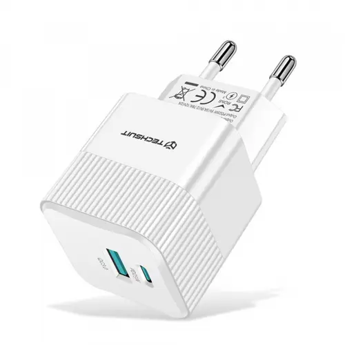 Incarcator Retea Techsuit CHPD216 Tiny, 25W, 3A, 1 x USB-A - 1 x USB-C (Alb)