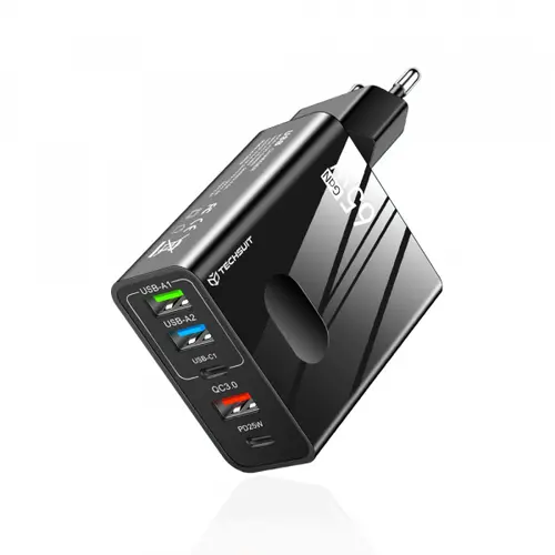 Incarcator Retea Techsuit CHC1 PentaXPower, 25W, 3A, 3 x USB-A - 2 x USB-C (Negru)