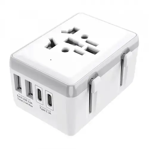 Incarcator Retea Techsuit HHt204A Travel, 15W, 3A, 2 x USB-A - 2 x USB-C (Alb)