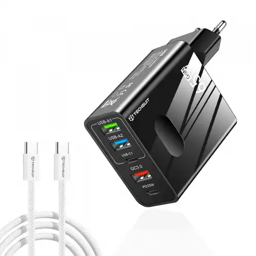 Incarcator Retea Cu Cablu USB-C Techsuit CHC1 PentaXPower, 25W, 3A, 3 x USB-A - 2 x USB-C (Negru)