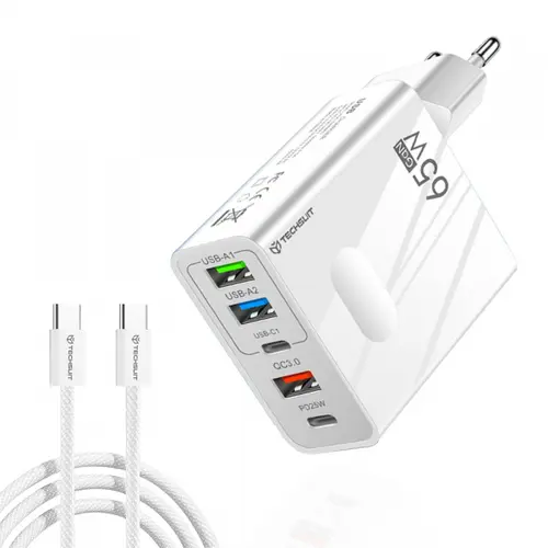 Incarcator Retea Cu Cablu USB-C Techsuit CHC1 PentaXPower, 25W, 3A, 3 x USB-A - 2 x USB-C (Alb)