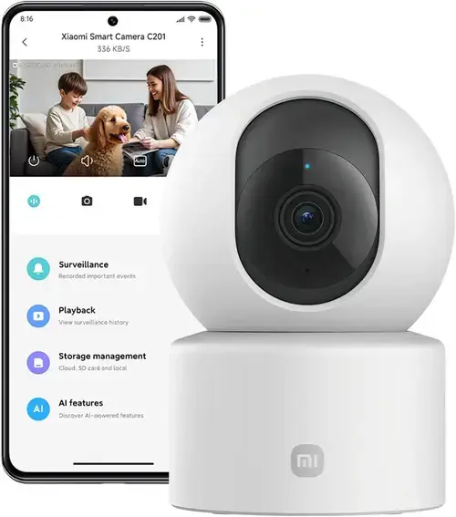 Camera de supraveghere interior Xiaomi Smart Camera C201, 1080p, Wi-FI 6, Bluetooth, Control vocal, Microfon si difuzor (Alb)