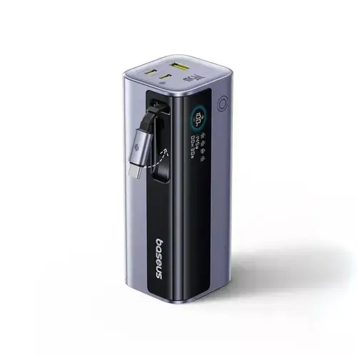Baterie externa Baseus EnerGeek GR11, 20.000 mAh, 145W, USB, 2x USB-C, cu cablu retractabil (Gri)