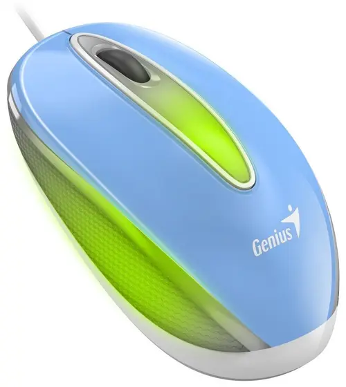 Mouse Genius, „DX-Mini”, PC sau NB, cu fir, USB, optic, 1000 dpi, butoane/scroll 3/1, LED, Albastru